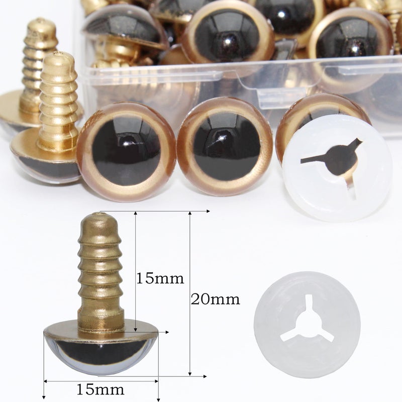 ARTCXC 50Pcs 15mm Colorful Solid Plastic Safety Eyes Craft Eyes with Sturdy Washers for Doll, Puppet, Plush Animal DIY Making - Image 3